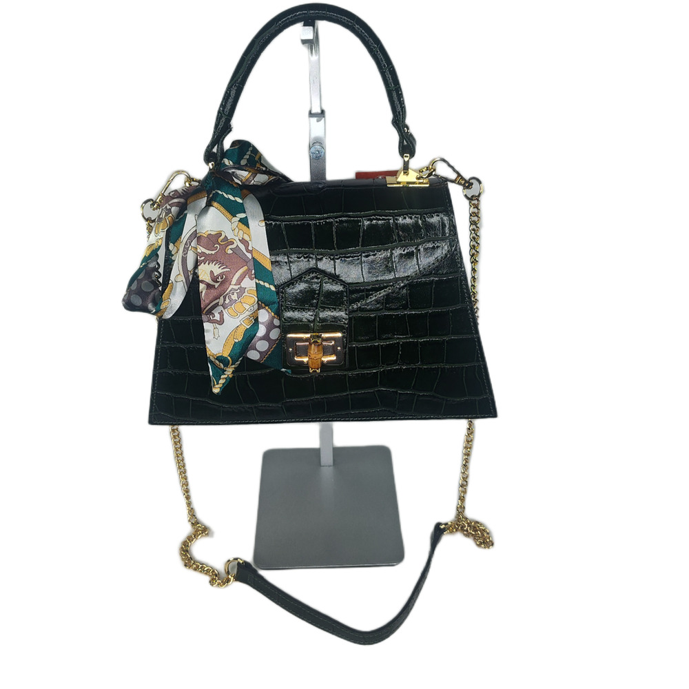 Charlie Leather Teresa Emerald Green Croc Print Small Handbag/Crossbody Bag-NWT - Picture 10 of 13